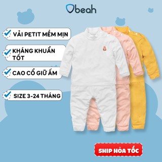 Bộ quần áo giữ nhiệt thu đông cho bé Obeah, chất liệu petit mềm mịn cao cổ giữ ấm quà tặng cho bé sơ sinh đến 24 tháng