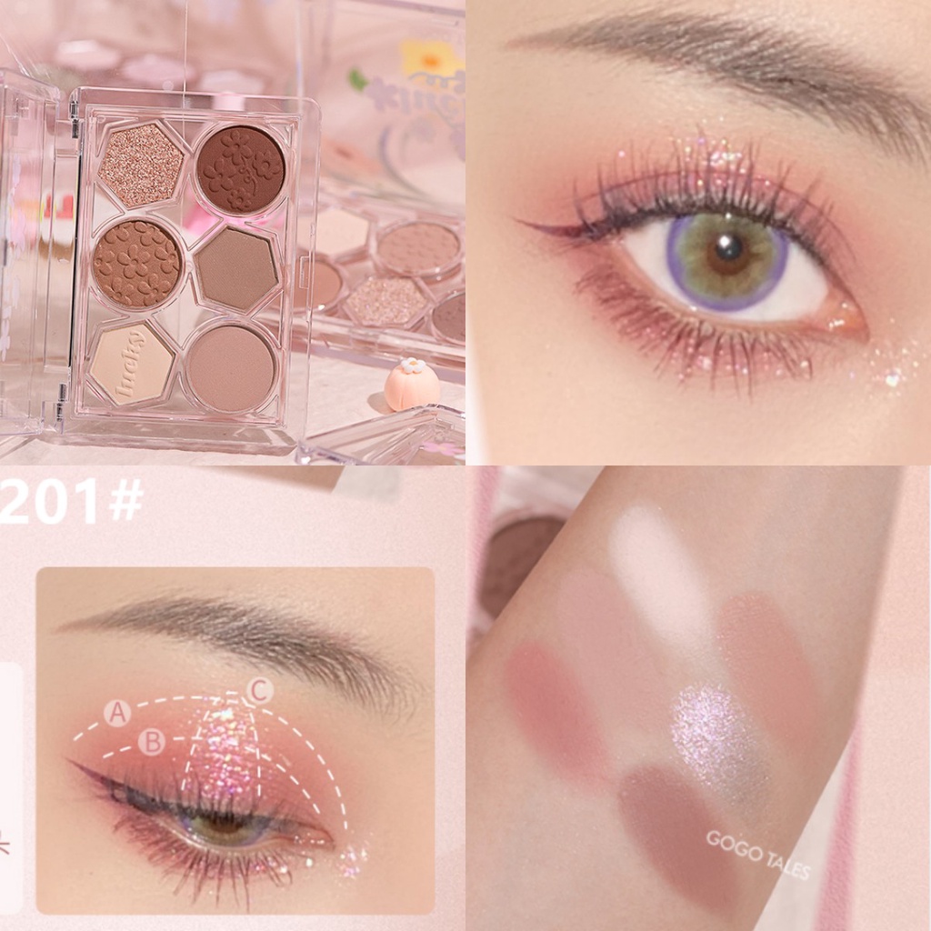 Bảng Phấn Mắt Gogotales 6 Màu Lì Lấp Lánh Trang Điểm Đa Năng