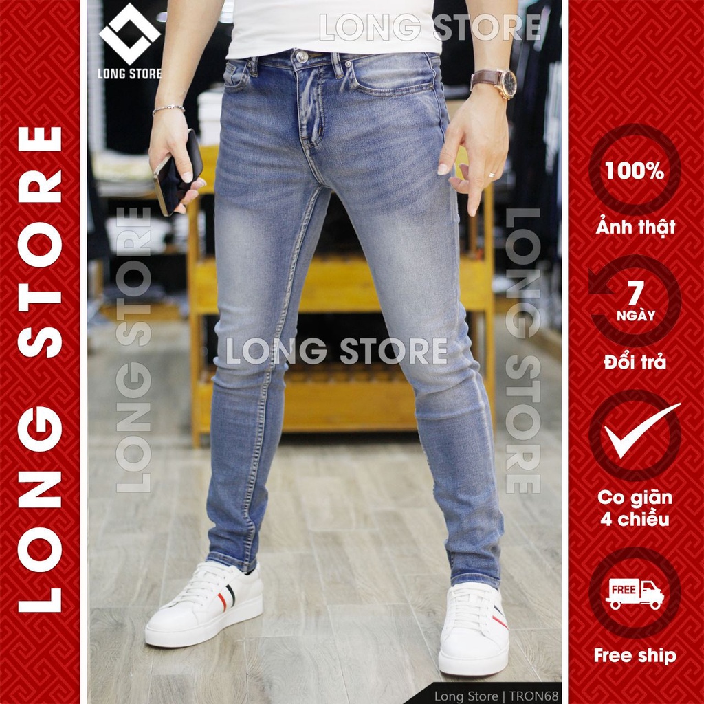 Quần jean nam xanh nhạt LONGARES cao cấp chất vải bò đẹp co giãn ống đứng dáng ôm skinny siêu đẹp TRON68