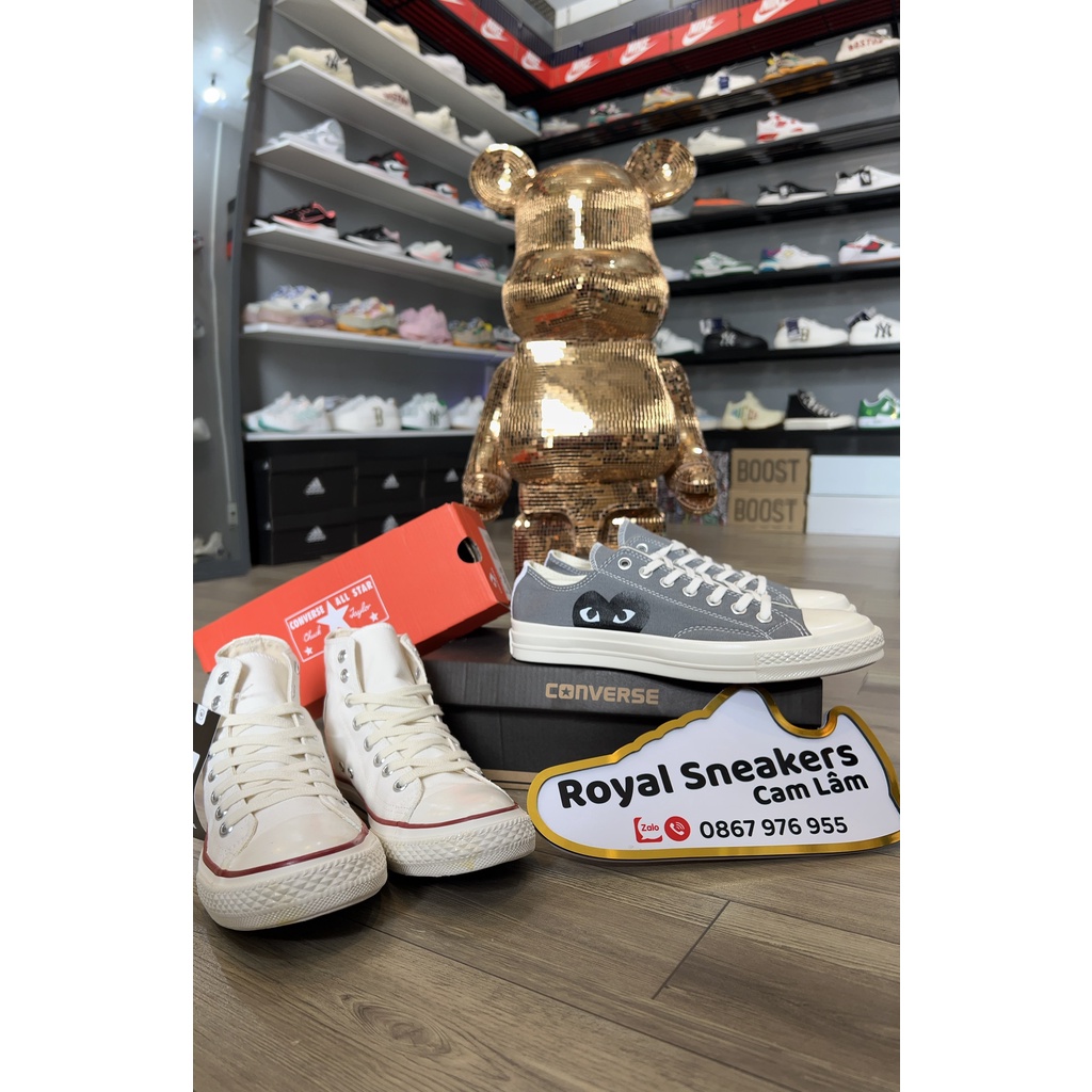 Giày thể thao _Converse cổ thấp/cao trắng kem hàng 11 xin xò tem mác đầy đủ, giày đôi kèm hộp bảo vệ