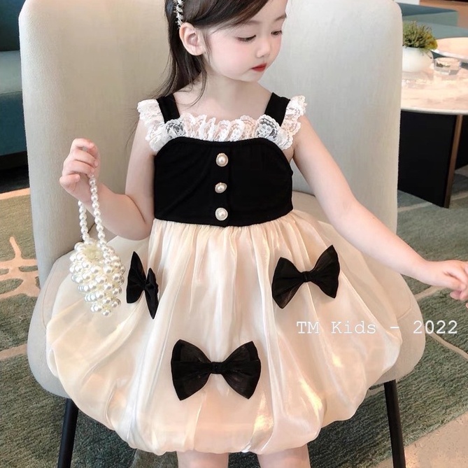Váy 2 Dây Cho Bé Gái WOWKIDS Đầm Công Chúa Chất Liệu Tơ Óng Phối Cotton Sang Chảnh