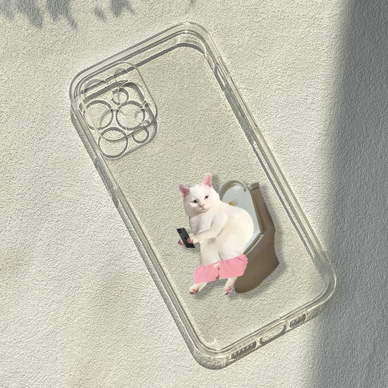 Ốp điện thoại trong suốt in hình mèo ngồi bệ xí độc đáo ngộ nghĩnh cho iphone xr/xsmax/7/8/se2020/11/x/12pro/14promax/14
