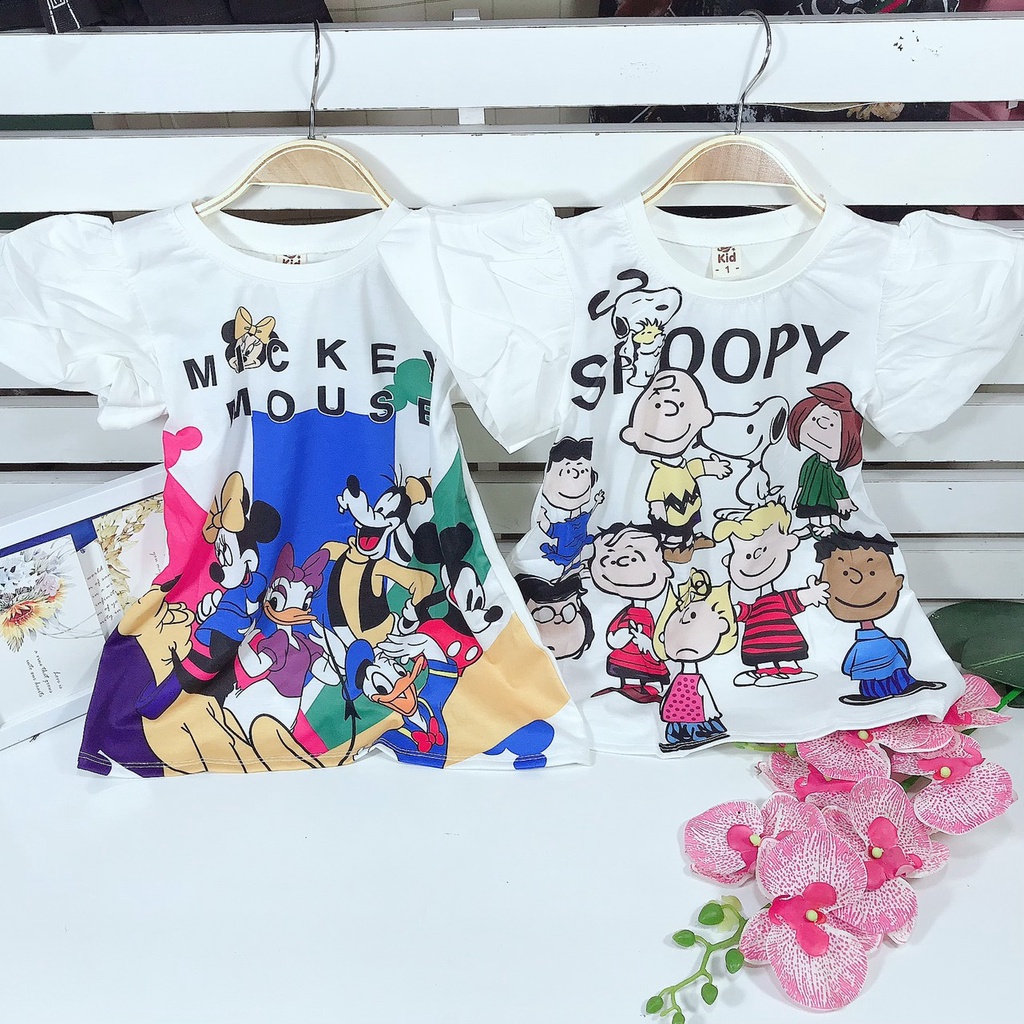 Váy Bé Gái Chữ A In Hoạt Hình Thun Cotton Mềm Mại 10kg Đến 30kg