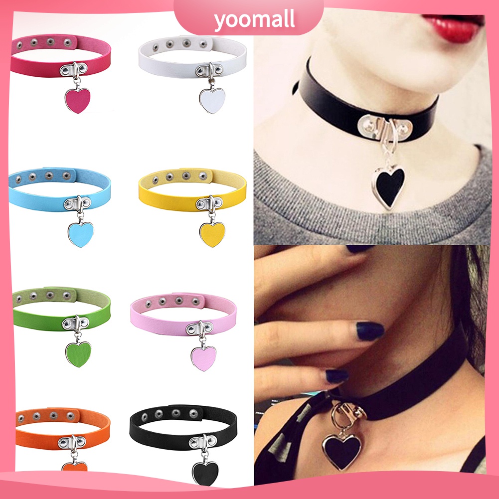 Vòng Cổ Choker Giả Da Mặt Trái Tim Phong Cách Gothic Punk