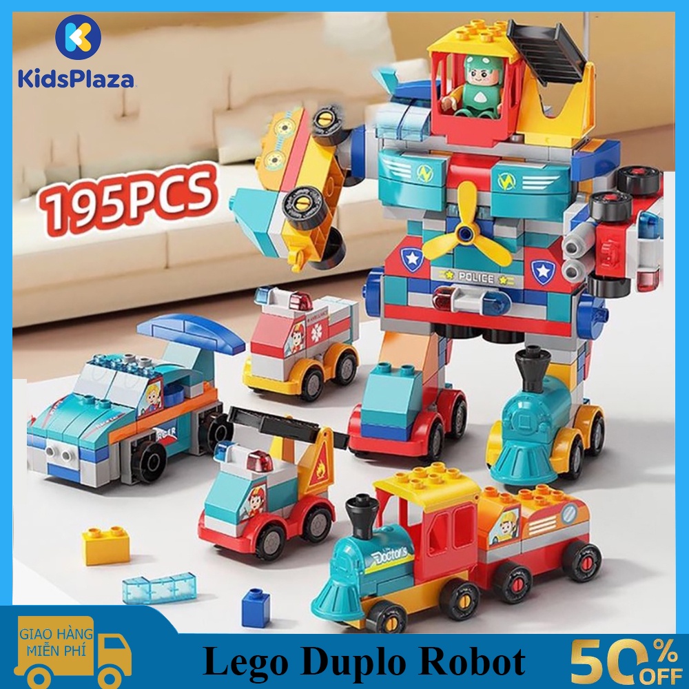 Đồ chơi trẻ em xếp hình chi tiết lớn, bộ xếp hình biến hình robot 195 chi tiết lớn dành cho bé từ 2-5 tuổi.