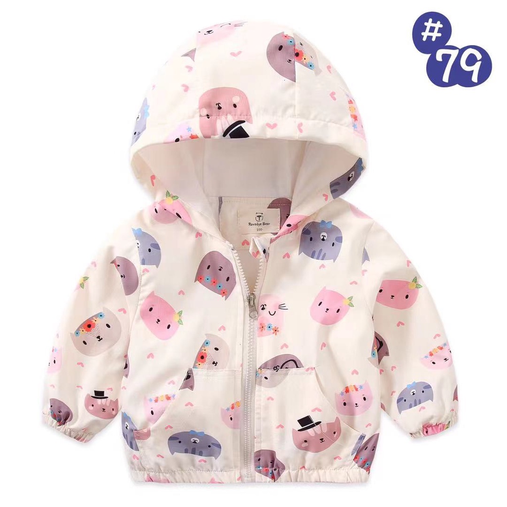 Áo khoác gió bé gái Karlomico 6-36 tháng mèo /kitty/elsa