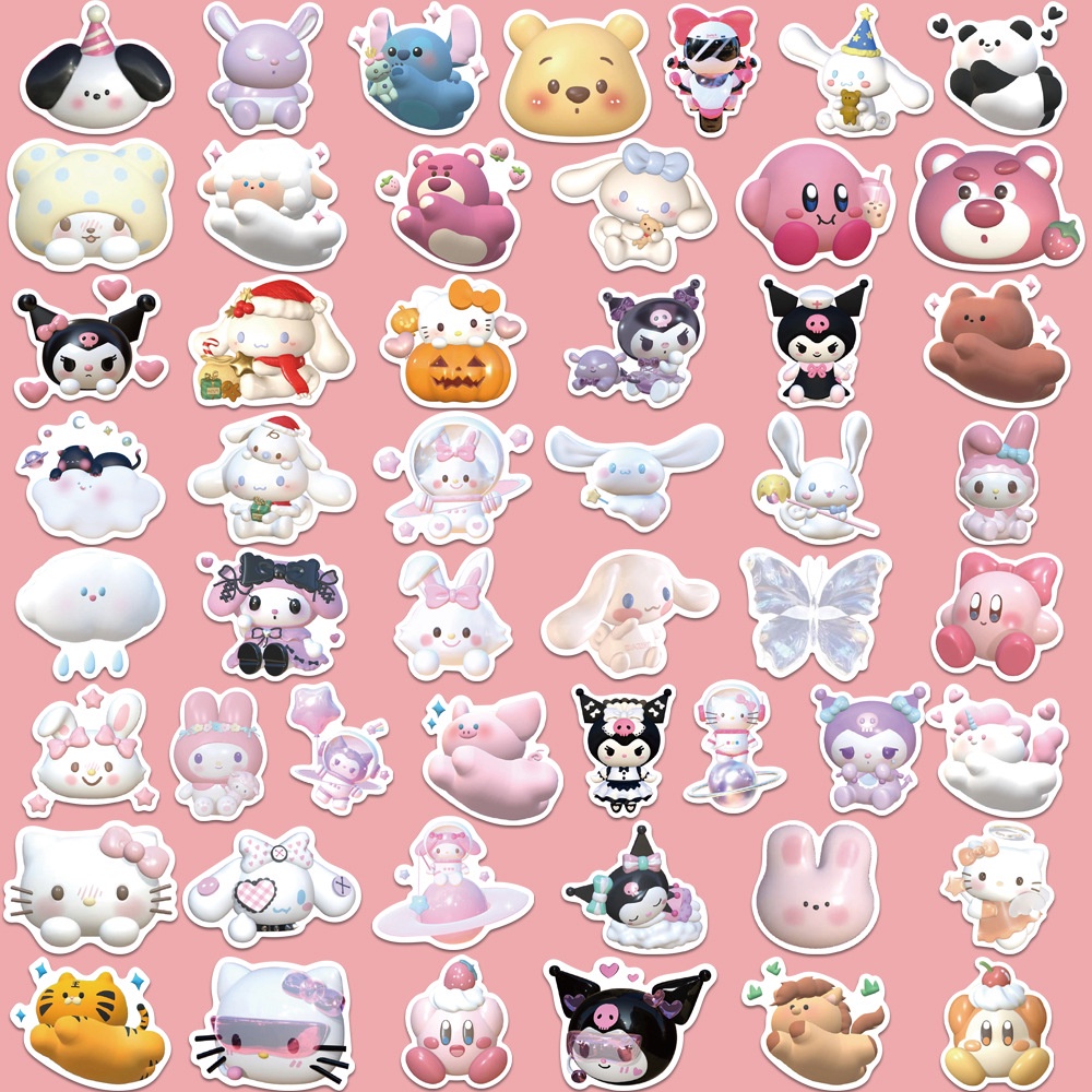 Bộ 51 Miếng Dán Trang Trí Sổ Tay / Laptop Hình Sanrio Hello Kitty 3D Bằng PVC Chống Thấm Nước DIY