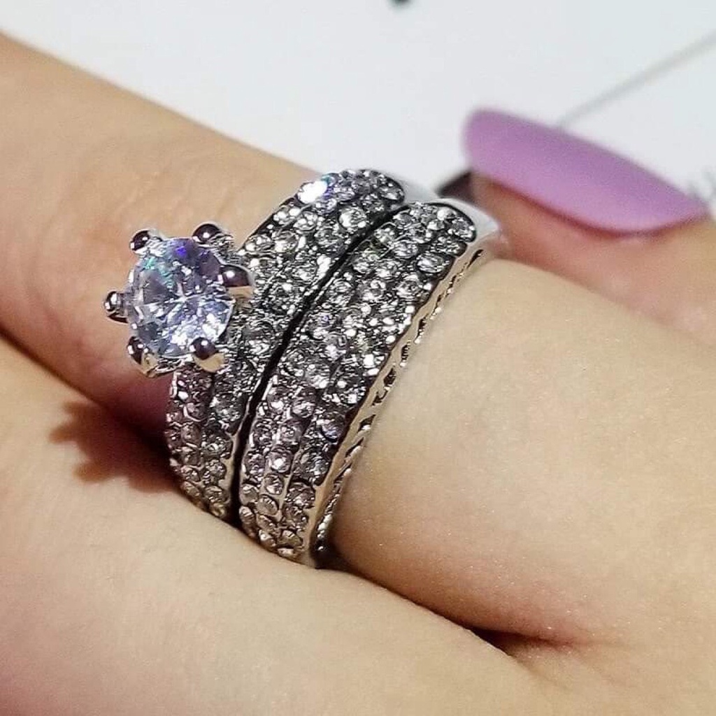 Sét nhẫn thời trang nữ titan đính cườm , không gỉ N24