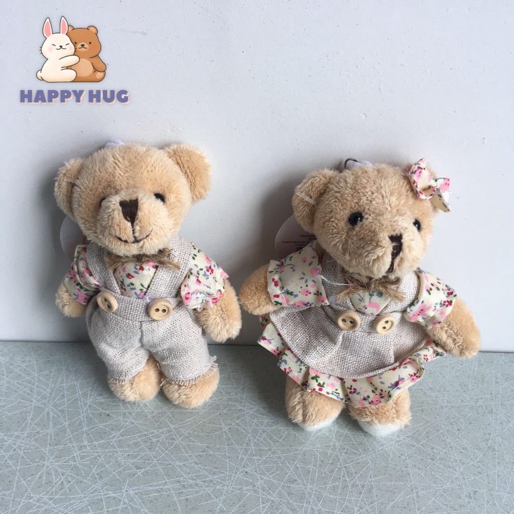 Móc khóa đôi gấu bông ( 1 đôi ), thú nhồi bông đáng yêu lông xù cao cấp size 10 cm - Happy Hug
