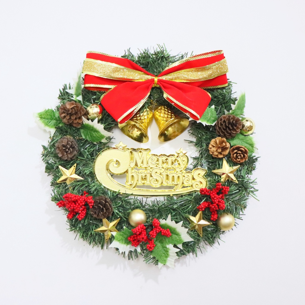Vòng hoa Noel D23 35CM Vòng Hoa Trang Trí Noel Vòng Nguyệt Quế Giáng Sinh Có Đèn