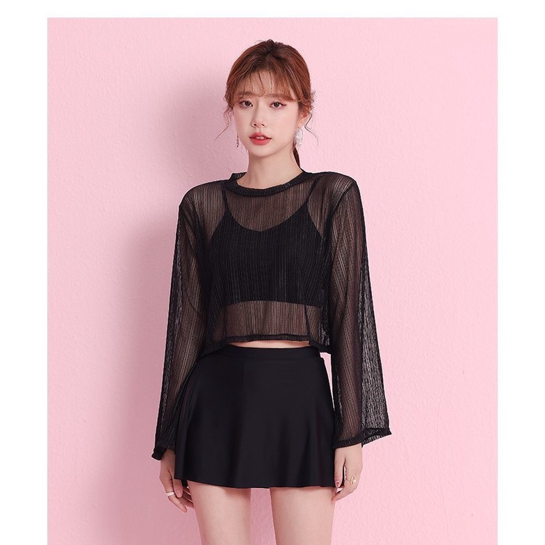 Áo lưới tay dài nữ thời trang, mặc kèm áo bra hai dây siêu đẹp, hack dáng