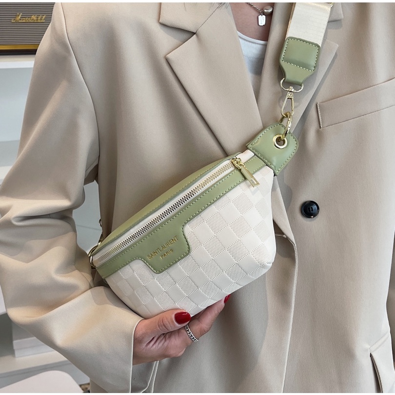 Túi đeo chéo IELGY dáng nhỏ họa tiết kẻ sọc ca rô phong cách Hàn Quốc thời trang dành cho nữ