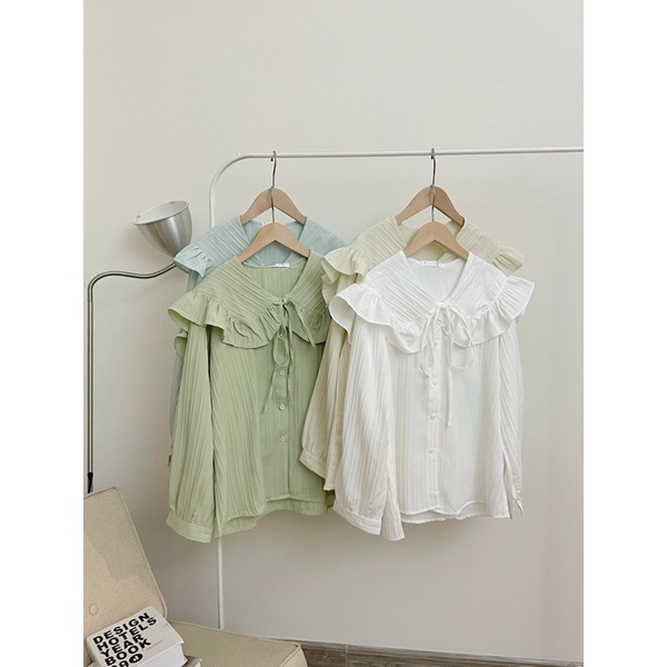 [NEW]ÁO SƠMI GÂN XỐP CỔ BÈO THẮT NƠ TIỂU THƯ