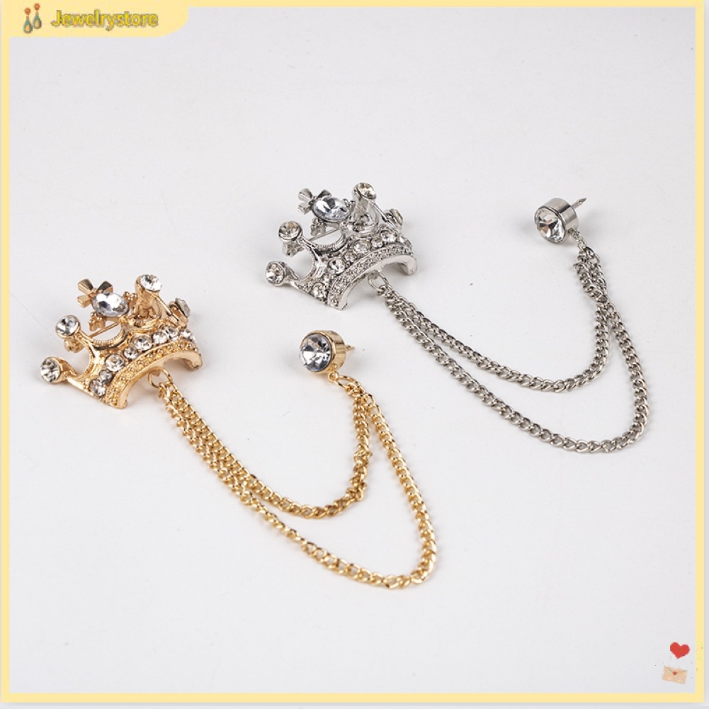 Ghim cài áo hình vương miện phối dây xích thời trang cho nam nữ