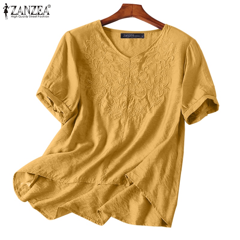 Áo nữ ZANZEA tay ngắn cổ chữ V thời trang cổ điển