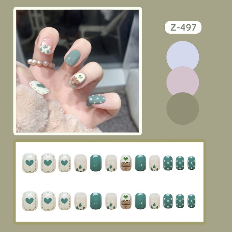 Set 24 Móng Tay Giả Hình Que Kem Màu Trà Xanh Thời Trang