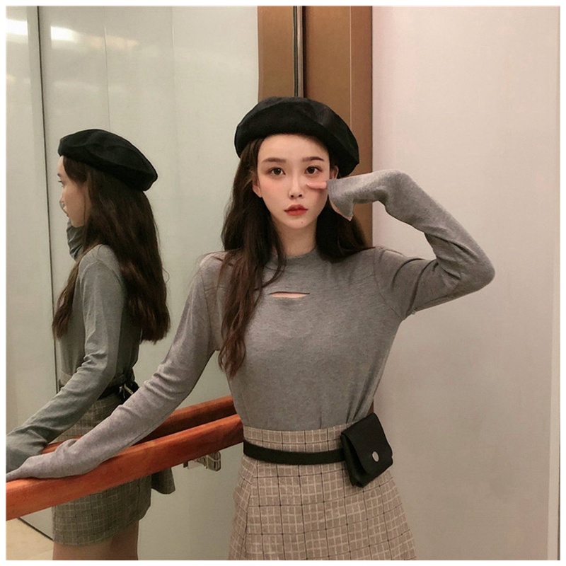 Áo Thun Tay Dài Dáng Ôm Màu Trơn Thời Trang Mùa Thu Hàn Quốc Dành Cho Nữ