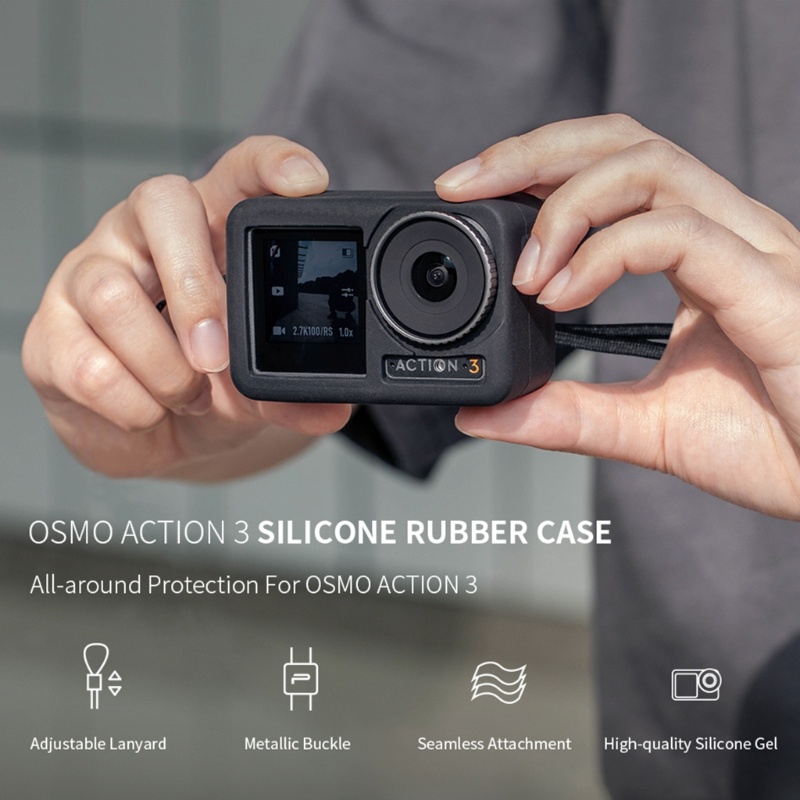 [3C] Vỏ Silicone Bảo Vệ Camera + Nắp Ống Kính Cho Action 3