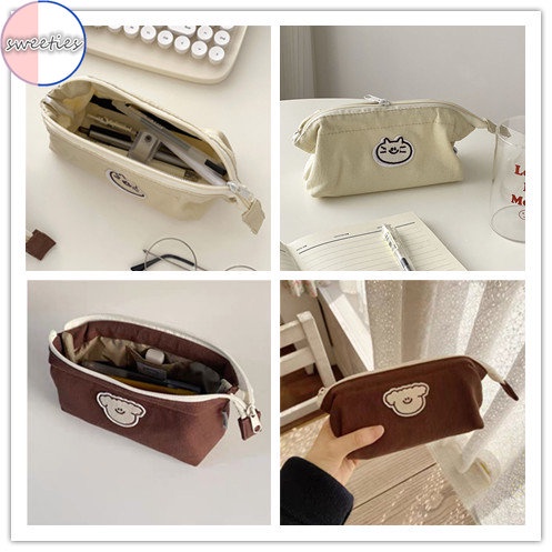 Túi Đựng Bút Vải canvas Cỡ Lớn In Hoạt Hình Chó Mèo Dễ Thương Cho Học Sinh