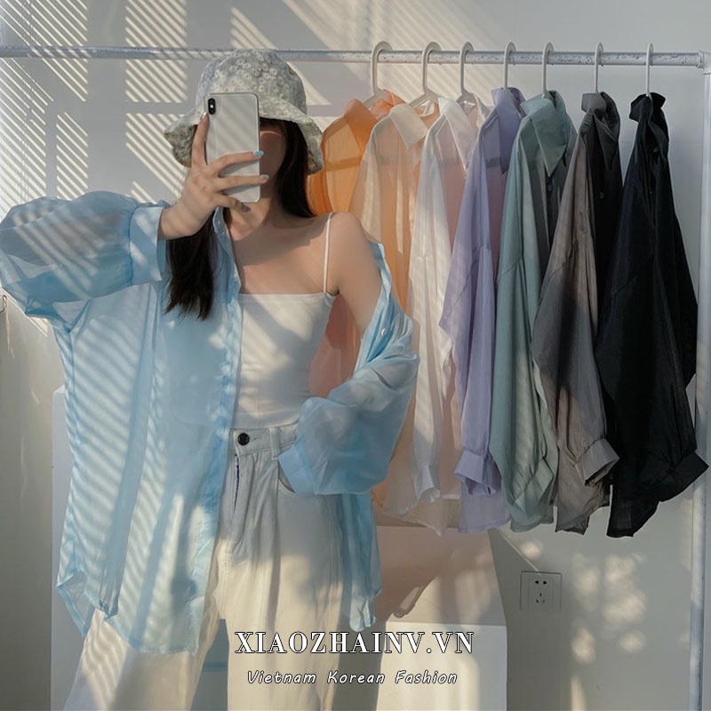 Áo hai dây/Áo tay dài dáng rộng màu trơn phong cách Hàn Quốc trẻ trung cho nữ