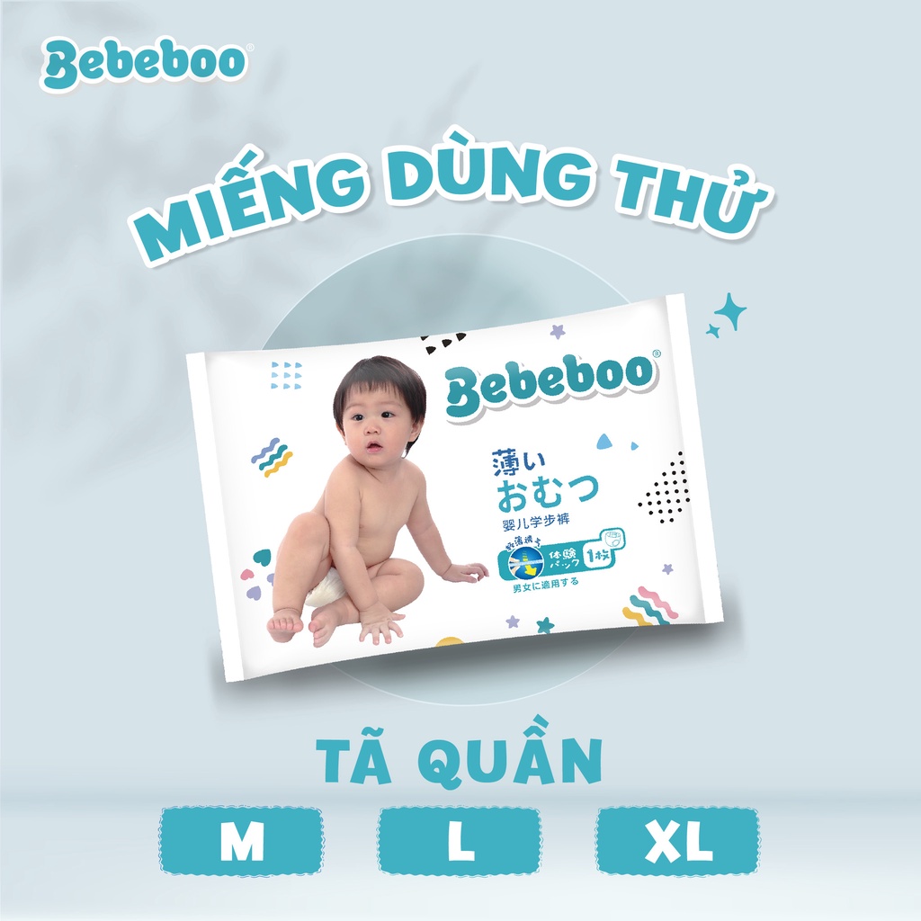(Miếng Dùng Thử tách bịch) Tã/Bỉm dán/quần Bebeboo size NB80/S70/M60//M54/L50/XL46/XXL42/XXXL40