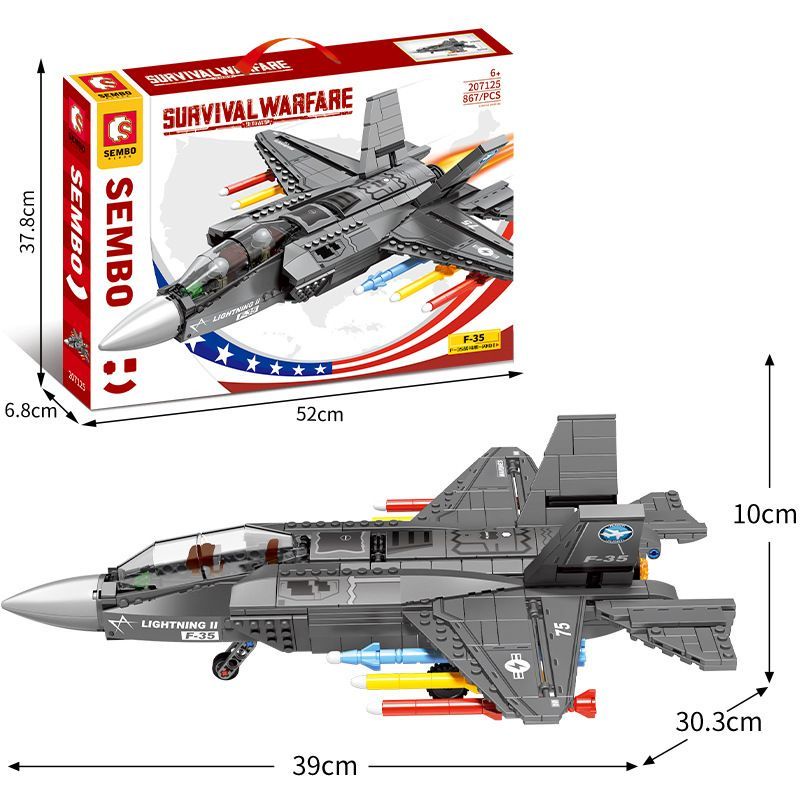 Đồ chơi giáo dục Lắp ráp Mô hình Máy bay SEMBO 207125 Military 867PCS Fighter Bombing F-35 Lightning II Airplane