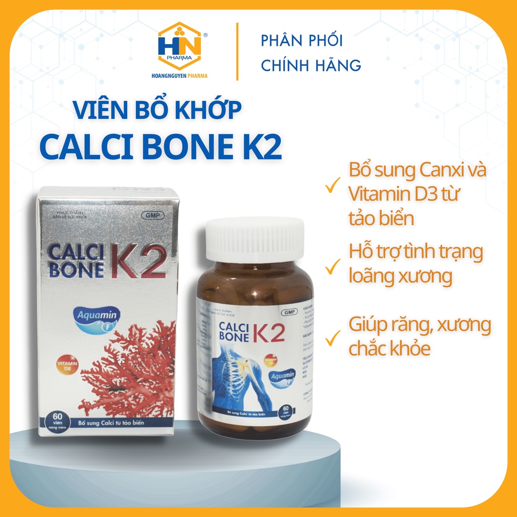 Viên uống CALCI BONE K2 - bổ sung Canxi từ tảo biển và Vitamin D3 hỗ trợ giảm loãng xương, thoái hóa xương khớp