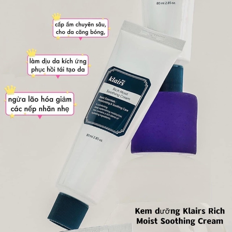 Kem Dưỡng Klairs Làm Dịu Da, Dưỡng Ẩm - Klairs Rich Moist Soothing Cream 80ml