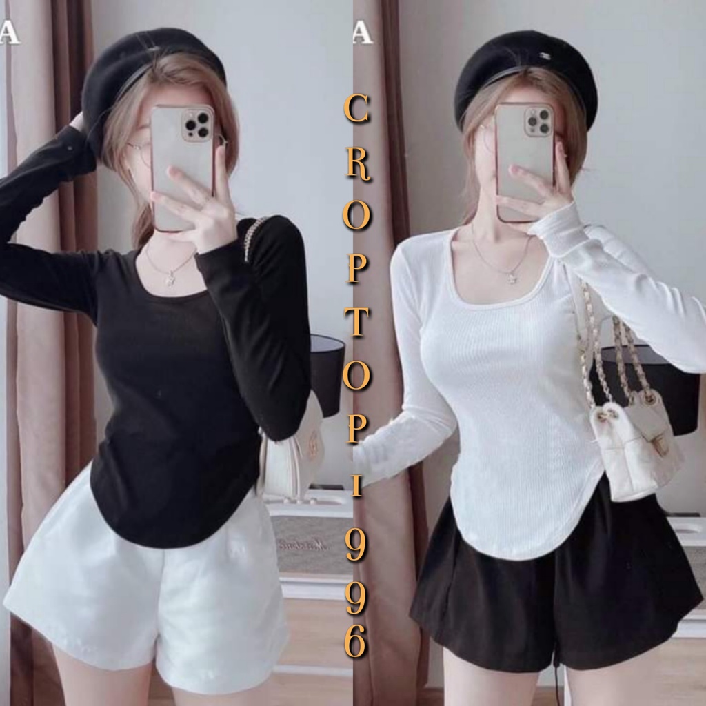 Áo thu đông Croptop LEN TĂM , vạt bầu cổ vuông ôm body. mã CRT04