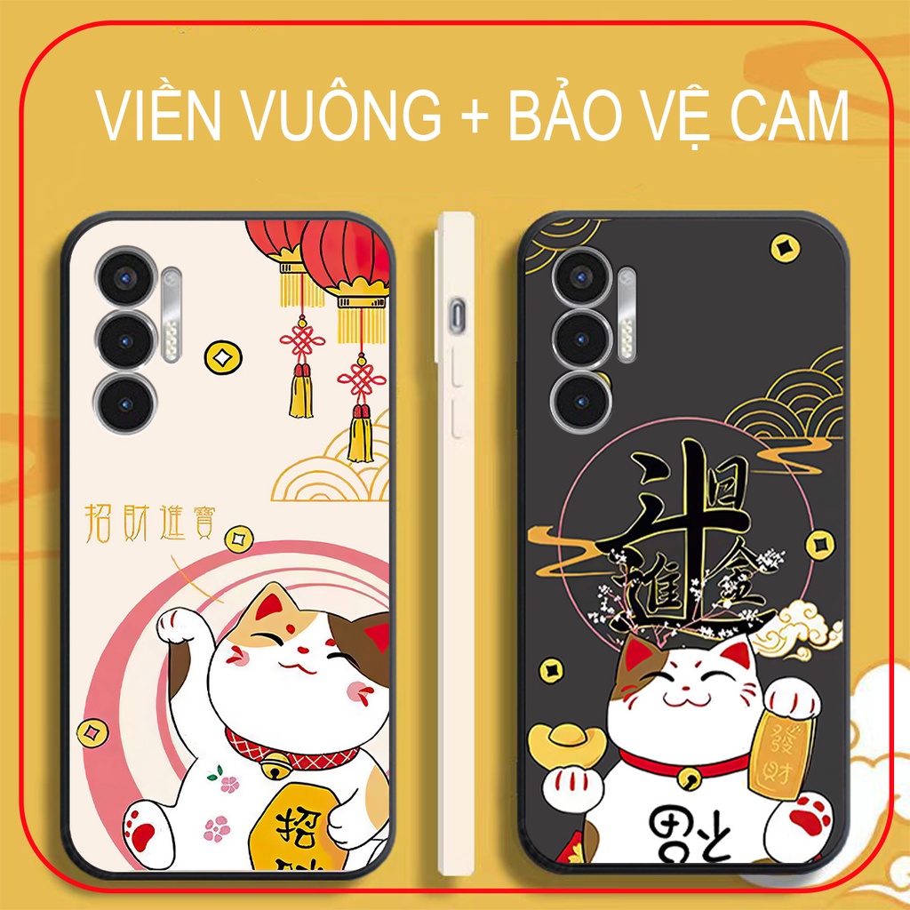 Ốp Lưng Cạnh Vuông, Bảo Vệ Cam. Techno POVA 3 Mèo Thần Tài May MẮn