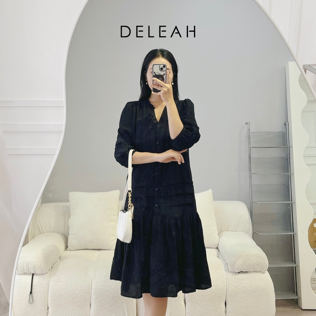 De Leah - Đầm Suông Gấu Xếp Nếp Dài Tay - Thời Trang Thiết Kế