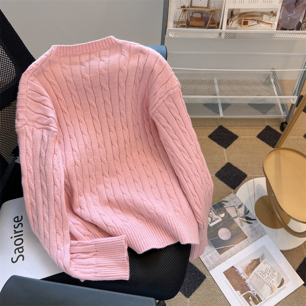 Áo Len Sáp Mềm Cổ Tròn Màu Hồng Thời Trang Dành Cho Nữ
