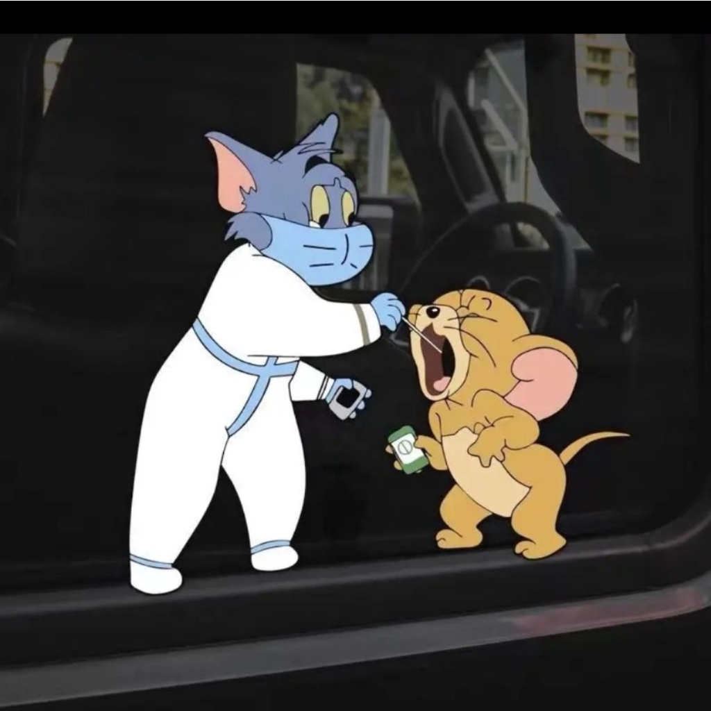 Hình Dán Tom and Jerry, đã tiêm vác xin dán xe dành cho xe oto, xe tải ,xe máy, kính xe thời trang chống nước( sl: 1tem