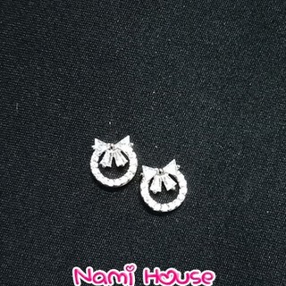 Bông tai hình nơ tròn nhỏ xinh sáng lấp lánh đeo sát tai style hàn quốc - namimi house