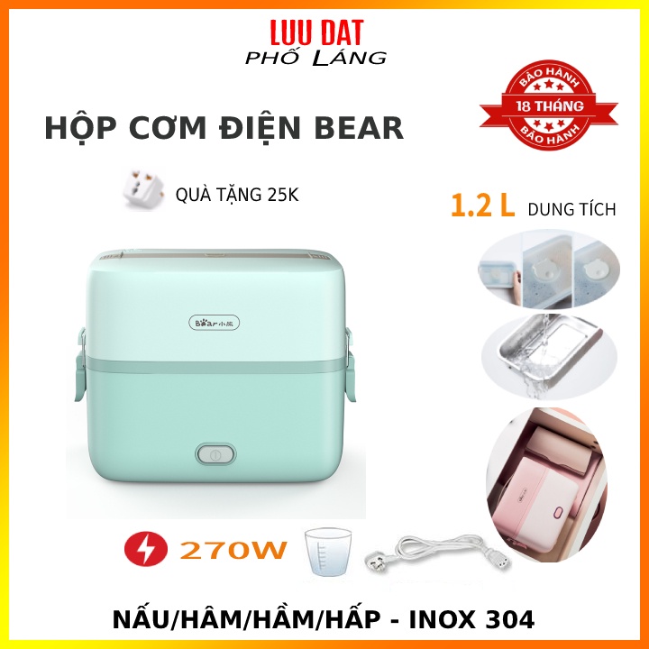 Hộp cơm điện Bear inox 2 tầng 3 ngăn DFH-B12E1