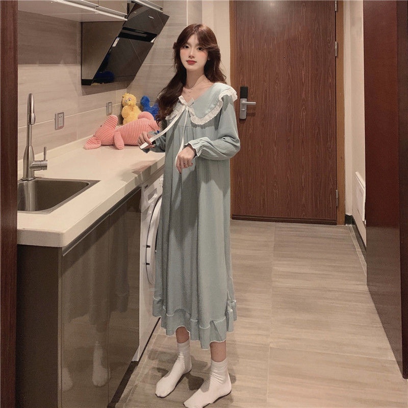 Bán Chạy#Đầm Ngủ Dáng Rộng Dài Qua Gối Phong Cách Hàn Quốc Ngọt Ngào Thời Trang Mùa Thu Mới Dành Cho Bạn Nữ Mang Ngoài Trời