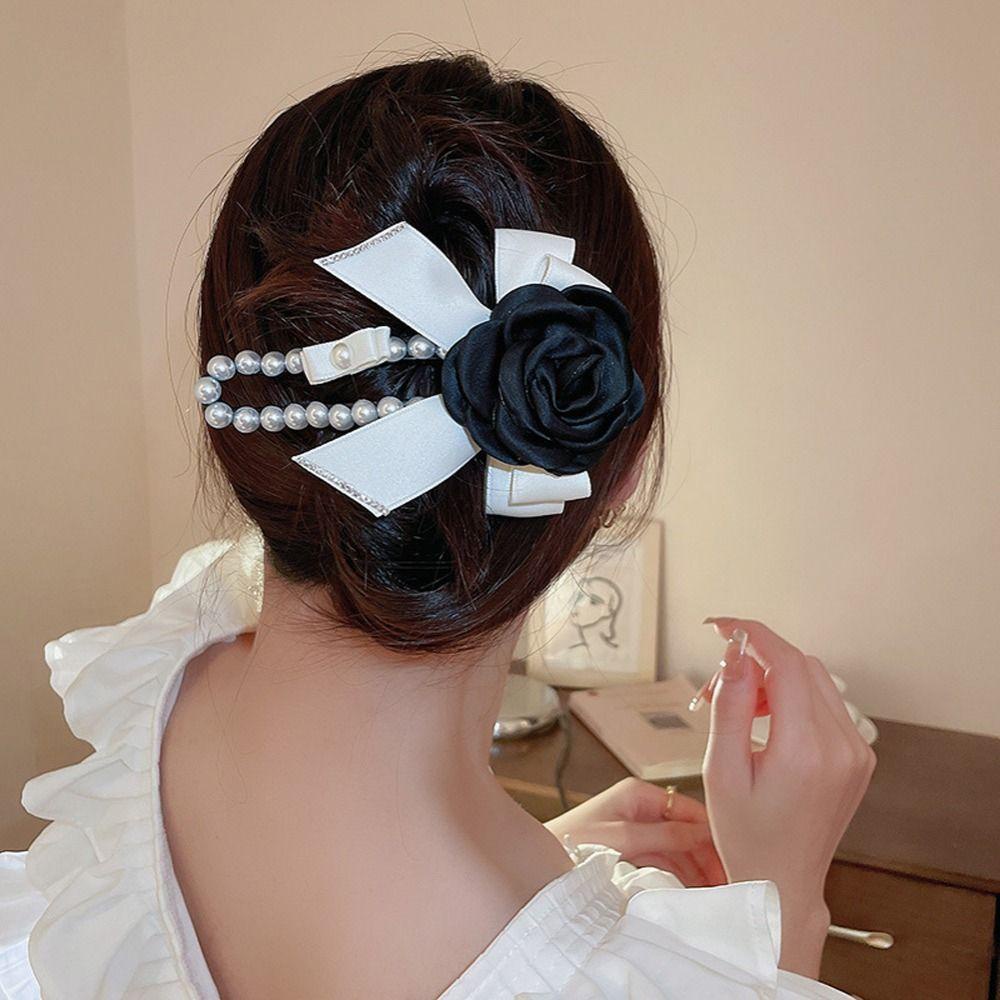 Kẹp Tóc Hình Nơ Họa Tiết Hoa Trà Phong Cách Vintage Thời Trang WMES15H