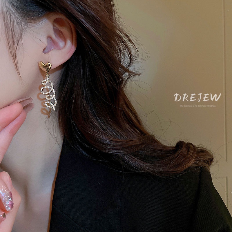 Bông Tai Kim Loại Cao Cấp Đính Đá Zircon Hình Trái Tim Thời Trang Thu Đông Cho Nữ