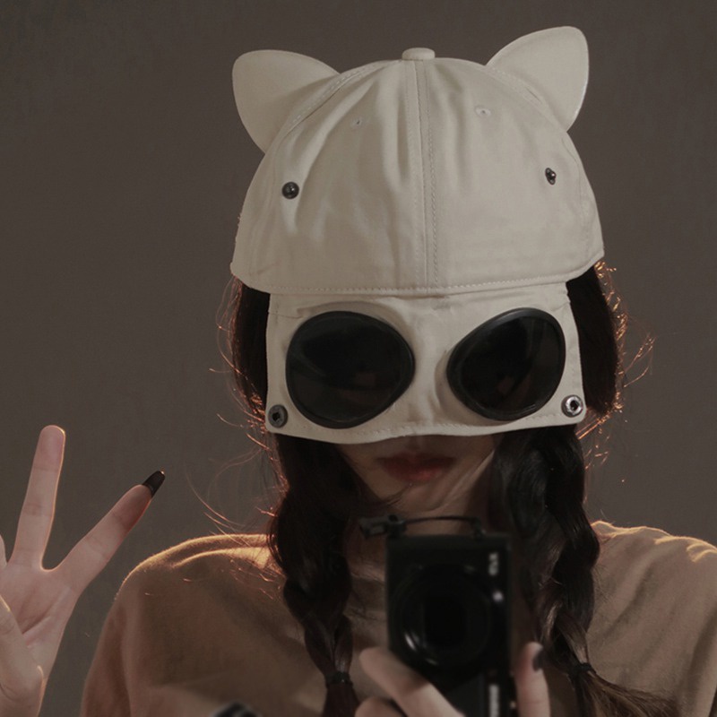 Mũ Lưỡi Trai Hình Tai Mèo Đeo Kính Mát Phong Cách Hip Hop Hàn Quốc Dễ Thương