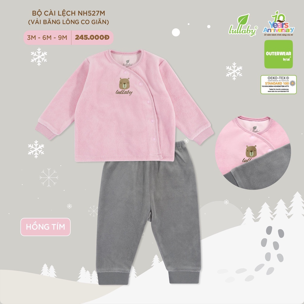 LULLABY - Bộ cài lệch vải băng lông co giãn cho bé NH527M