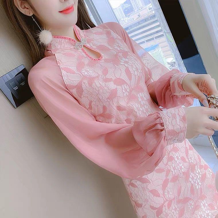 Đầm Sườn Xám Tay Dài Ôm Eo Phong Cách Trung Hoa Cổ Điển Thời Trang Mùa Thu Mới Cho Nữ