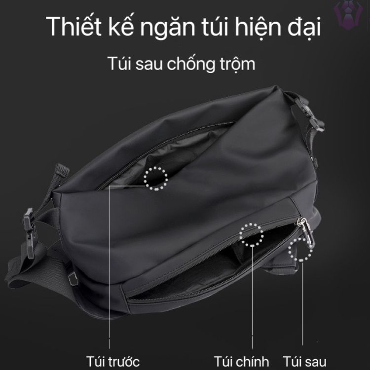 Túi đeo chéo nam cao cấp chống trộm chống thấm nước màu đen xanh xám thời trang, túi chéo ngực đa năng nhiều ngăn NCV25