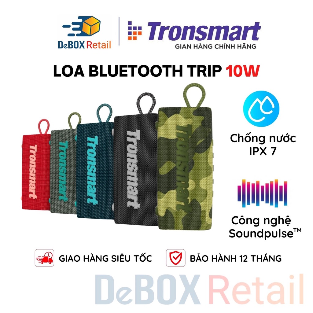 Loa Bluetooth Tronsmart Trip Chống nước IPX7 Thời lượng pin 20 giờ, tích hợp Micro - Phân phối chính hãng BH 12 Tháng