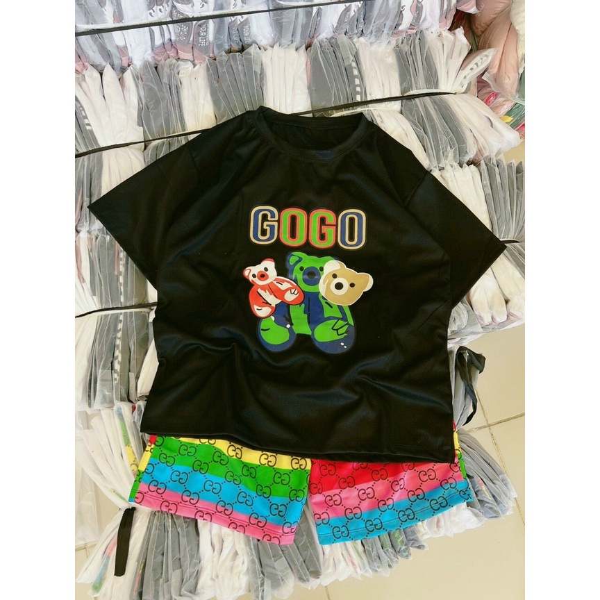 [11.11 Sale Freeship] Set bộ đùi thời trang nữ,set bộ áo thun in chữ hình gấu tay ngắn kèm quần đùi nhiều màu in họatiết