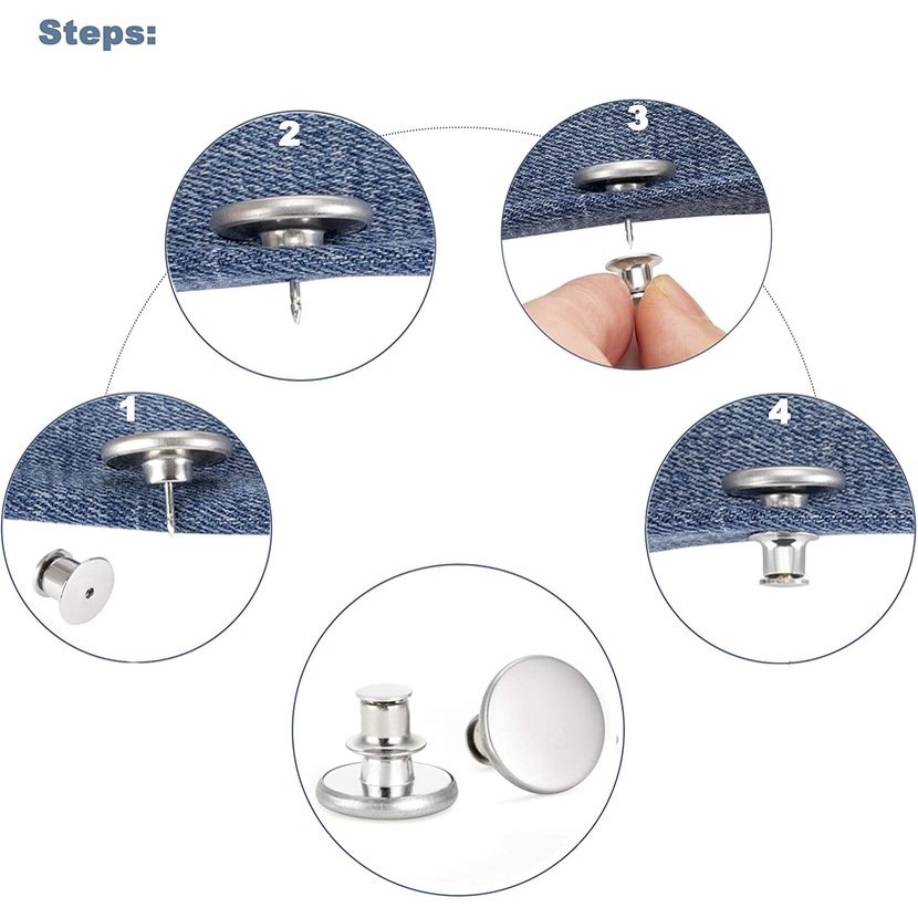 Set 4 Nút Quần Jean Thay Thế 17mm Tháo Rời Được Tiện Lợi