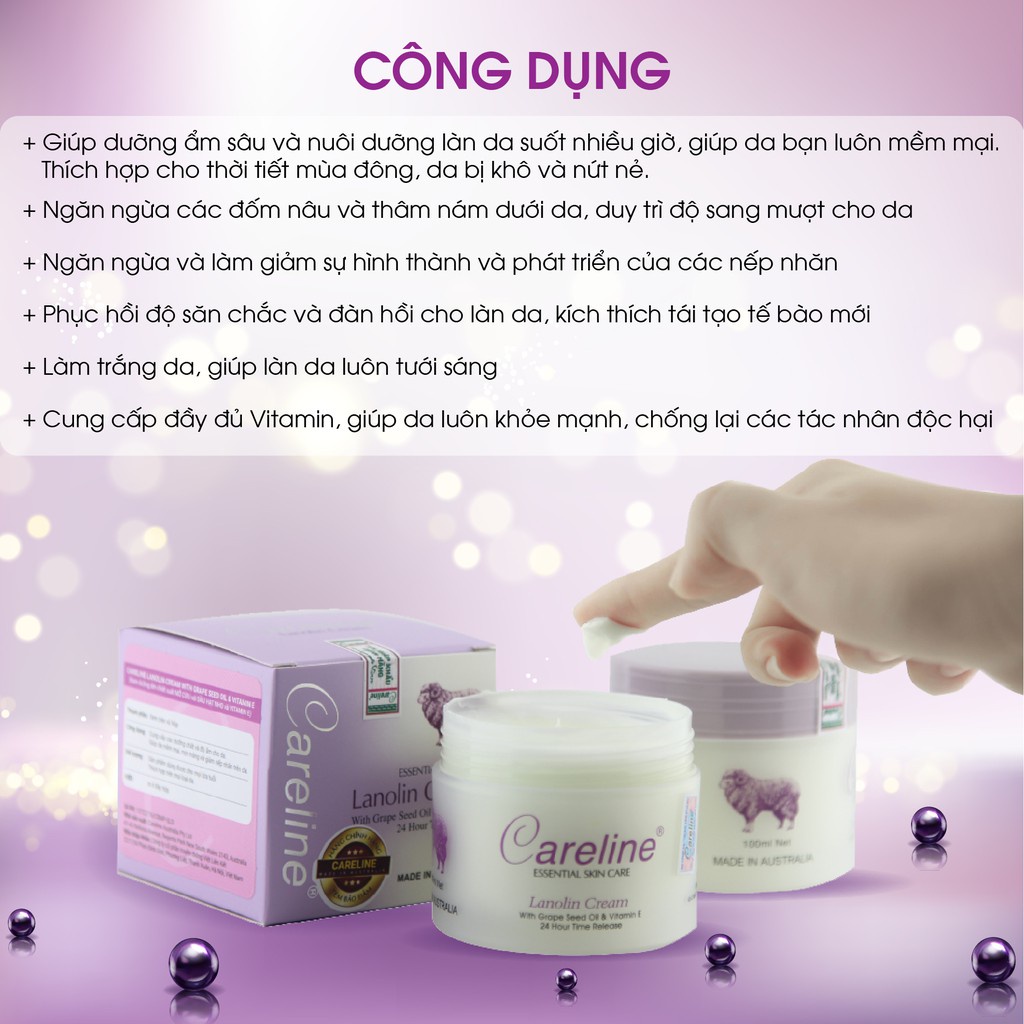 Kem dưỡng ẩm mỡ cừu (tím), nhau thai cừu (cam) Careline Lanolin/Placenta Cream, Úc (100g) cho mọi lứa tuổi