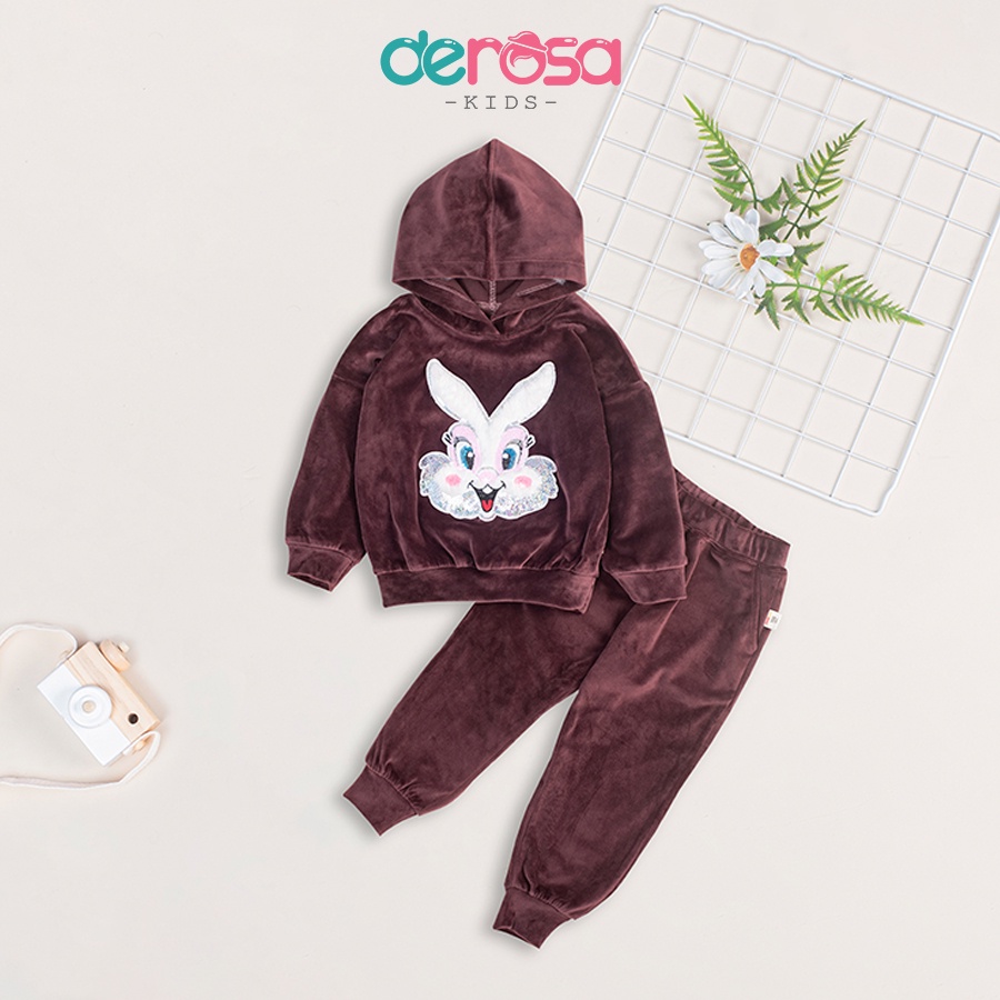 Bộ quần áo hoodie thu đông dài tay cho bé gái DEROSA KIDS chất liệu nhung từ 2 đến 6 tuổi AWKDZ806B