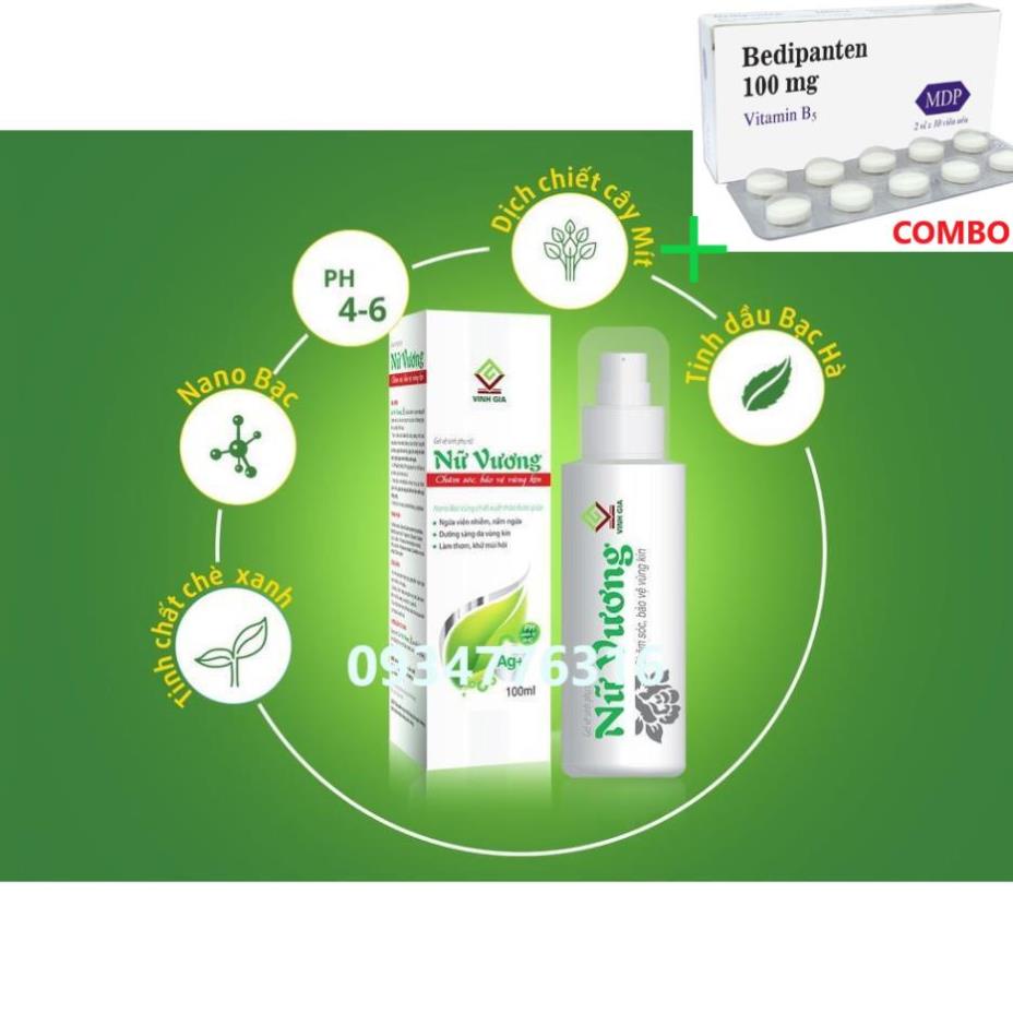 Combo Bedipanten 100mg +  ✅ Nữ vương gel vệ sinh phụ nữ chai 100ml