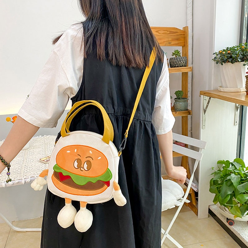 One Túi Xách Nữ Vải canvas In Hình hamburger Dễ Thương