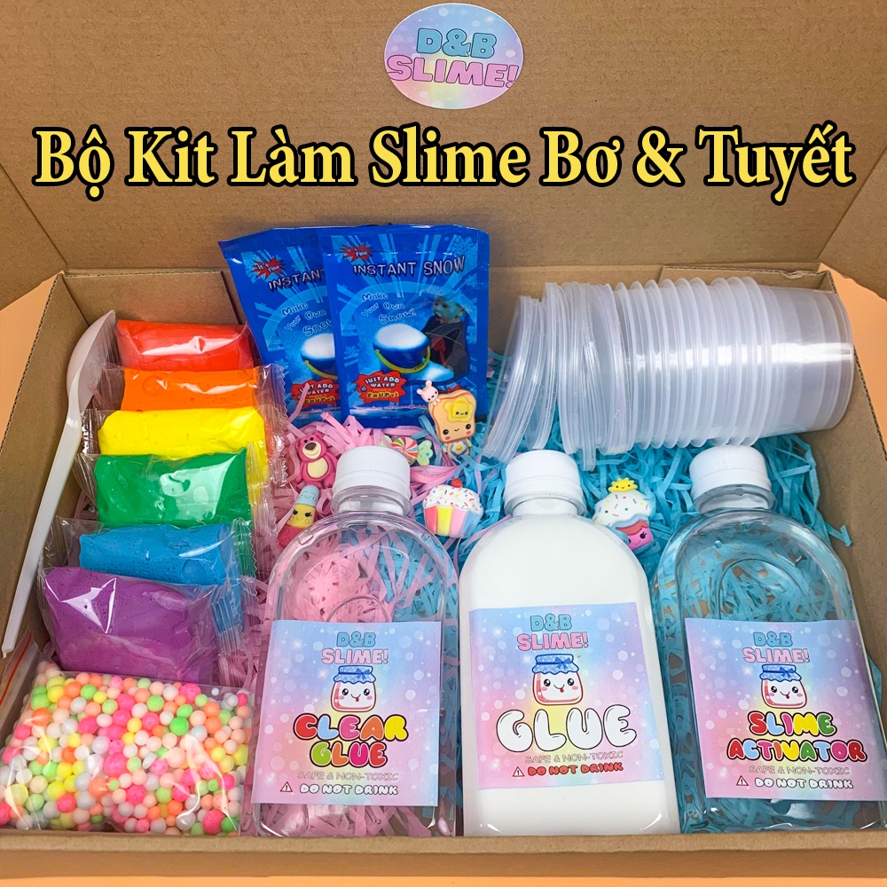 Bộ Kit Làm Slime Bơ/Slime Mây/Clear Slime Cầu Vồng (Butter&Cloud&Clear Slime) 30 Món Đầy Đủ Nhất - Kèm Charm Và Hdsd
